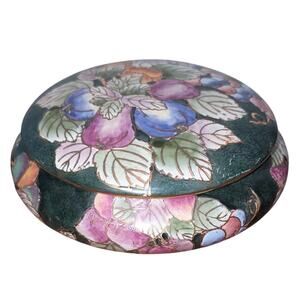 Vtg Andrea by Sadek Porcelain Painted Floral Cloisonne-Look Large Trinket Box